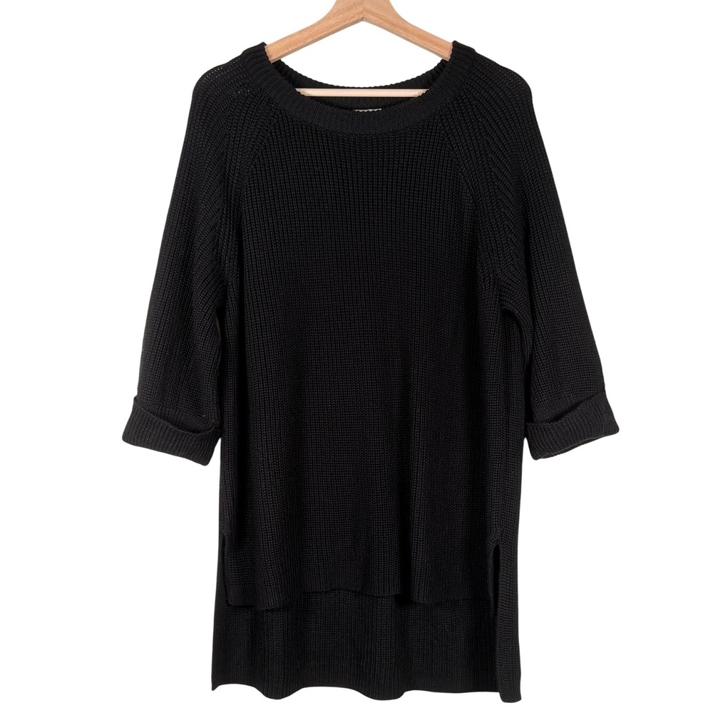 Mote‎ Black Shaker Knit Tunic Sweater Womens Medium 3/4 Sleeve High-Low Hem